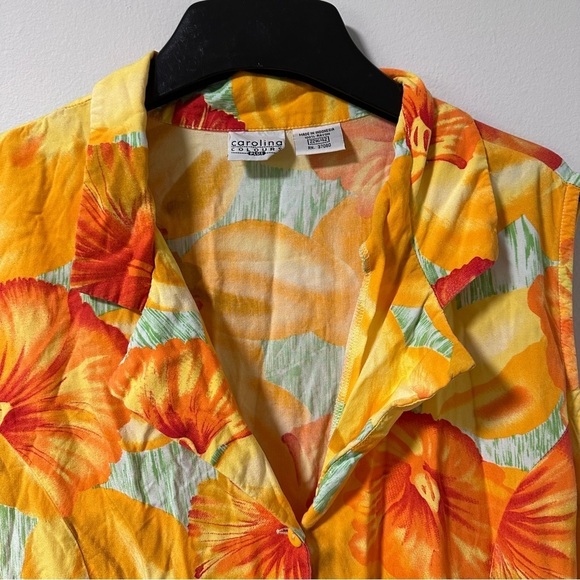 Carolina Colours Orange Floral Tropical Sleeveless Collared Midi Dress Size 22W - Picture 3 of 16